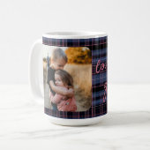 Blauw Roze Geruit 1-Foto Aangepaste Kerstgeschenks Koffiemok (Voorkant links)