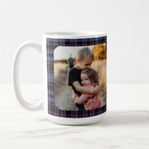 Blauw Roze Geruit 1-Foto Aangepaste Kerstgeschenks Koffiemok