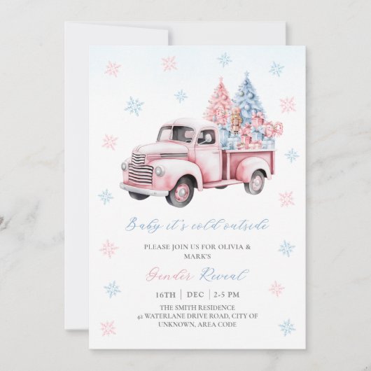 Blauw Roze Geschenken Kerstmisvrachtwagen Geslacht Kaart (Voorkant)