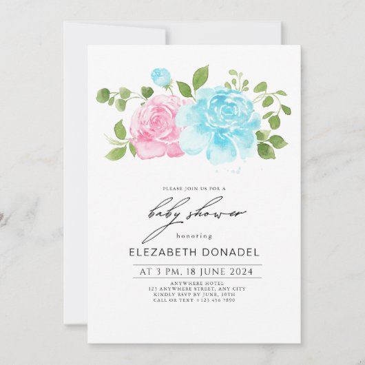 Blauw Roze Geslacht Onthullen Bloemen Boeket Baby  Kaart (Voorkant)