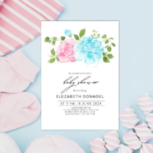 Blauw Roze Geslacht Onthullen Bloemen Boeket Baby Kaart