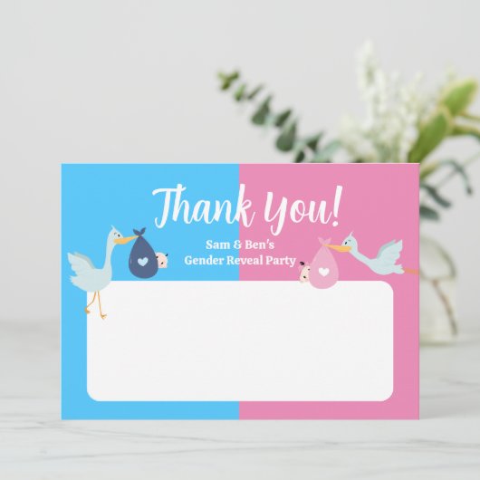 Blauw Roze Geslacht Onthullen Partij Bedankkaart (Staand voorkant)