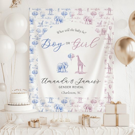 Blauw Roze Geslacht Reveal Banner Safari Toile Wandkleed