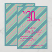 Blauw Roze Gestreepte Vrouwelijke 30ste Verjaardag Kaart (Voorkant / Achterkant)