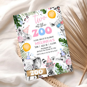Blauw Roze Getekende Safari Twee De Dierentuin 2e Kaart