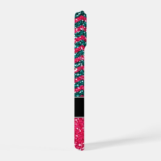 Blauw & Roze Glitter Chevron Persoonlijke Verdedig iPhone 15 Case (Rechterkant)