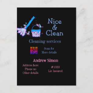 Blauw roze glitter clean mop naam adres toevoegen briefkaart