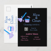 Blauw roze glitter clean mop naam adres toevoegen  briefkaart (Voorkant / Achterkant)