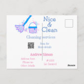 Blauw roze glitter clean mop naam adres toevoegen  briefkaart (Achterkant)