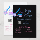 Blauw roze glitter clean mop naam adres toevoegen  feestdagenkaart (Voorkant / Achterkant)