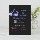 Blauw roze glitter clean mop naam adres toevoegen  feestdagenkaart (Staand voorkant)