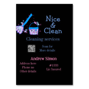 Blauw roze glitter clean mop naam adres toevoegen kaart