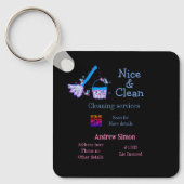Blauw roze glitter clean mop naam adres toevoegen  sleutelhanger (Voorkant)