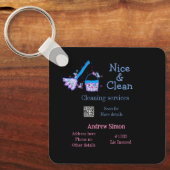 Blauw roze glitter clean mop naam adres toevoegen  sleutelhanger (Voorkant)