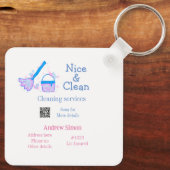 Blauw roze glitter clean mop naam adres toevoegen  sleutelhanger (Achterkant)