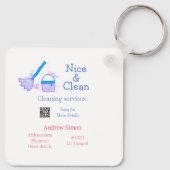 Blauw roze glitter clean mop naam adres toevoegen  sleutelhanger (Achterkant)