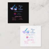 Blauw roze glitter clean mop naam adres toevoegen  vierkante visitekaartje (Voorkant / Achterkant)