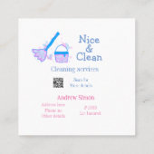 Blauw roze glitter clean mop naam adres toevoegen  vierkante visitekaartje (Achterkant)