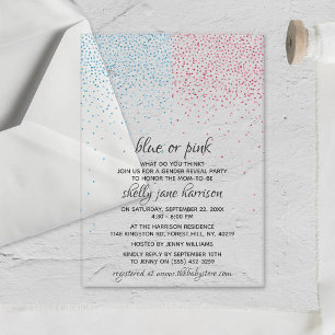 Blauw & Roze Glitter Confetti Geslacht Revele Part Acryl Uitnodigingen