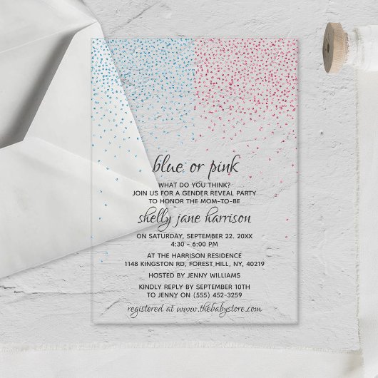 Blauw & Roze Glitter Confetti Geslacht Revele Part Acryl Uitnodigingen