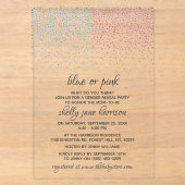 Blauw & Roze Glitter Confetti Geslacht Revele Part Acryl Uitnodigingen (Voorkant)