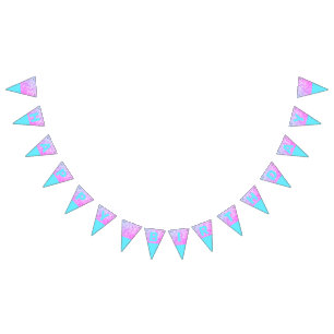 Blauw, Roze Glitter Verjaardag Bunting Vlaggen Vlaggetjes