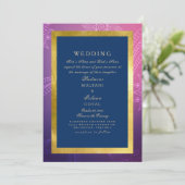 Blauw, Roze & Goud Koninklijke Indiase Stijl Bruil Kaart (Staand voorkant)
