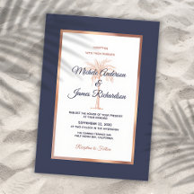 Blauw Roze Goud Koperen Palmboom Strand Trouwfeest