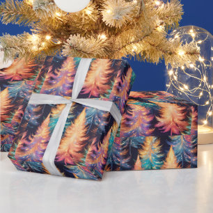 Blauw Roze Goud Licht Bomen Modern Kerstmis Cadeaupapier
