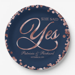 Blauw Roze Goud Ze Zei Ja Verloving Feest Papieren Bordje