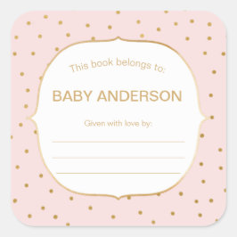 Blauw Roze + gouden confetti baby shower boekenpla Vierkante Sticker