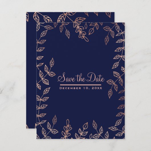 Blauw & Roze Gouden Glam Boeket Bewaar de Datum Aankondigingskaart (Voorkant / Achterkant)