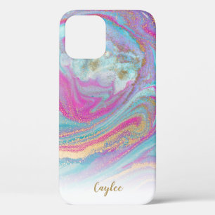 Blauw Roze Gouden Glitter Marmer Gepersonaliseerde Case-Mate iPhone Case