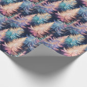 Blauw Roze Gouden Lichte Bomen Moderne Kerst Cadeaupapier (Hoek)