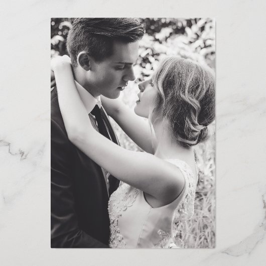 Blauw roze gouden monogram huwelijksreceptie foto folie uitnodiging (Achterkant)