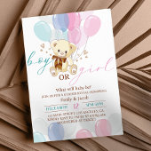 Blauw Roze Gouden Teddybeer Baby shower Uitnodigin Kaart