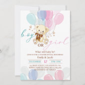 Blauw Roze Gouden Teddybeer Baby shower Uitnodigin Kaart (Voorkant)