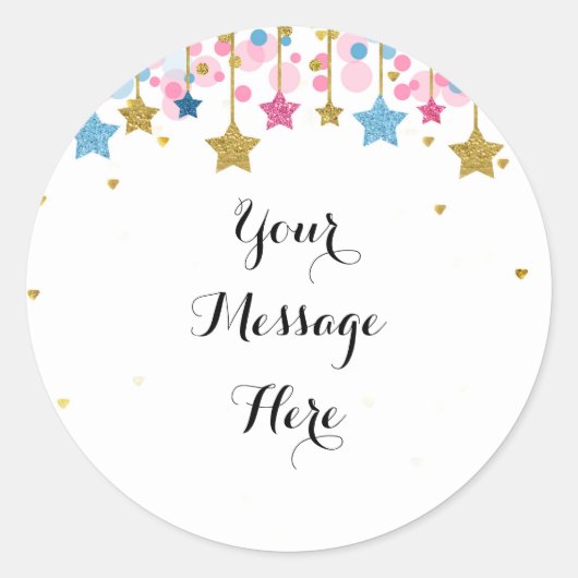 Blauw Roze Gouden twinkel Dank u Sticker (Voorkant)