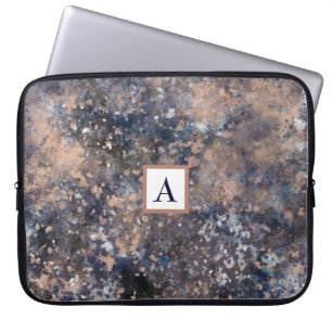 Blauw & Roze Gouden Verfspatten Abstracte Glamour Laptop Sleeve
