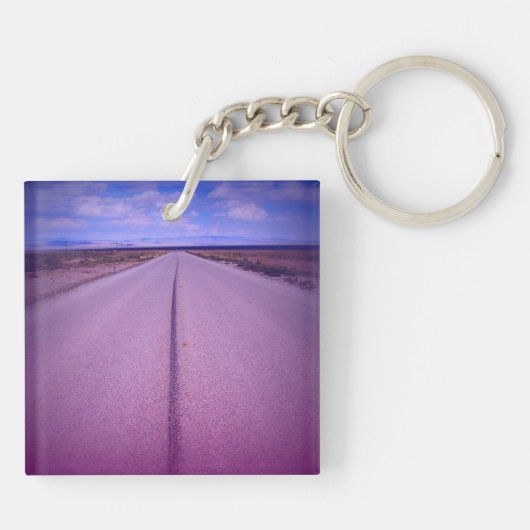 Blauw Roze Gradient Overlay Road Trip Foto Sleutelhanger (Achterkant)