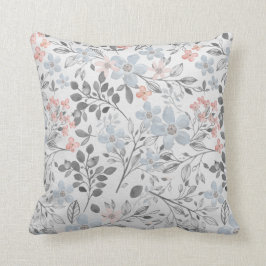 Blauw Roze Grijs Bloemig Botanisch Bloemen Bladere Kussen