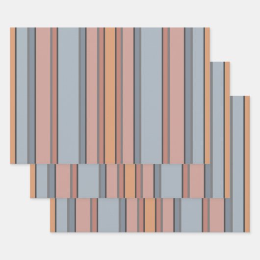 Blauw Roze Grijs Kleurenblok Verticale Strepen Inpakpapier Vel (Set)