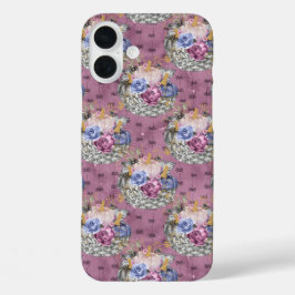 BLAUW ROZE GRIJZE HALLOWEEN POMPOENEN & BLOEMEN iPhone 16 PLUS HOESJE