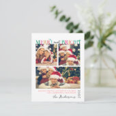 Blauw Roze Groen Vrolijk en Helder Sneeuwvlok 3 Fo Feestdagenkaart (Staand voorkant)