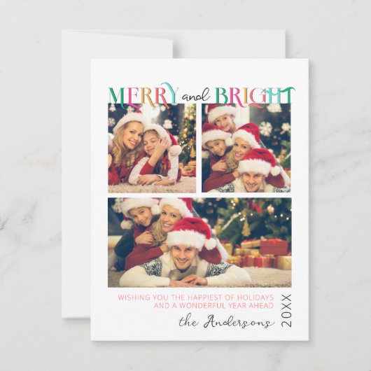 Blauw Roze Groen Vrolijk en Helder Sneeuwvlok 3 Fo Feestdagenkaart (Voorkant)