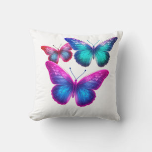 Blauw Roze Groen Zwevende Vlinders Schattig Wit Kussen