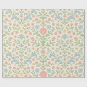 Blauw Roze Groene Bloemen Classic Grandmillennial Cadeaupapier (Vlak)