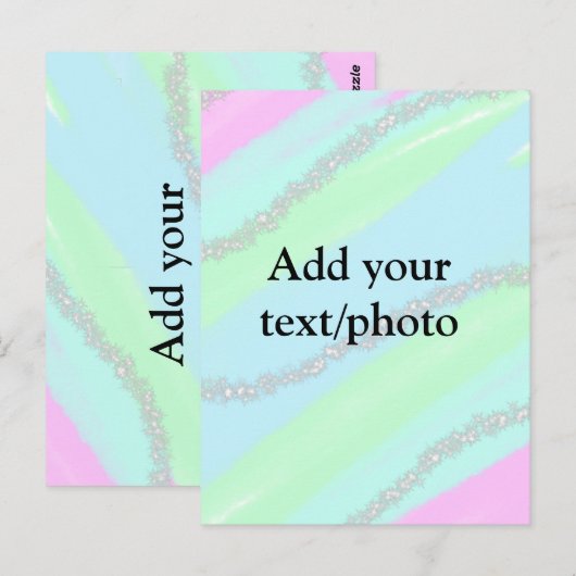 Blauw roze groene glitter sparkle pastel voeg naam briefkaart (Voorkant / Achterkant)