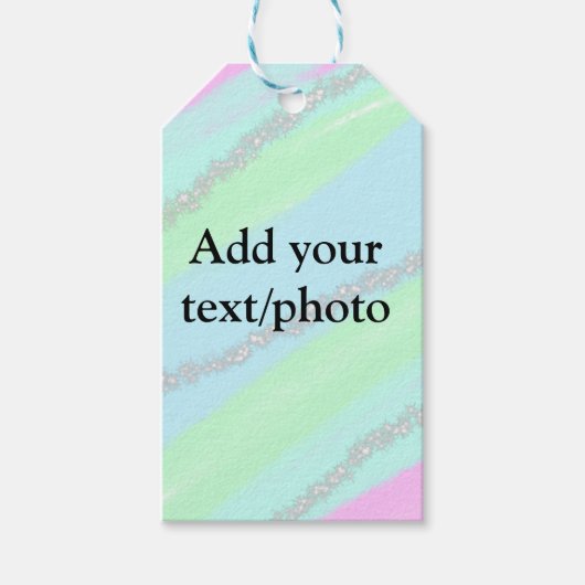 Blauw roze groene glitter sparkle pastel voeg naam cadeaulabel (Voorkant)