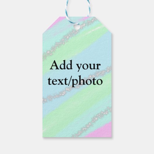 Blauw roze groene glitter sparkle pastel voeg naam cadeaulabel (Achterkant)
